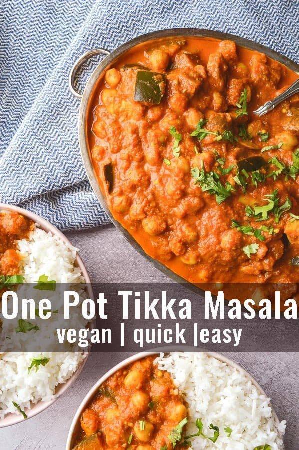 Pin with text for vegan tikka masala
