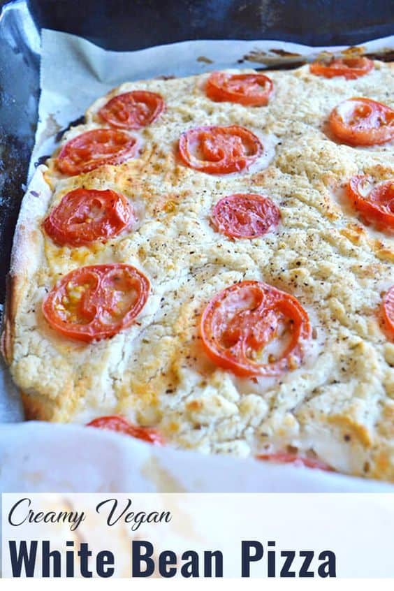 Pin for easy vegan white bean pizza