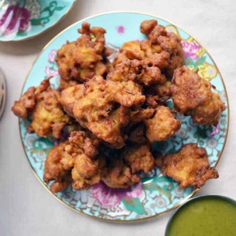 Light and Crispy Cauliflower on a blue plate