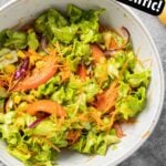 Pinnable image of salad with text easy, authentic, Spanish mixed salad.