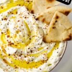 Pinterest pinnable image of garlic labneh.